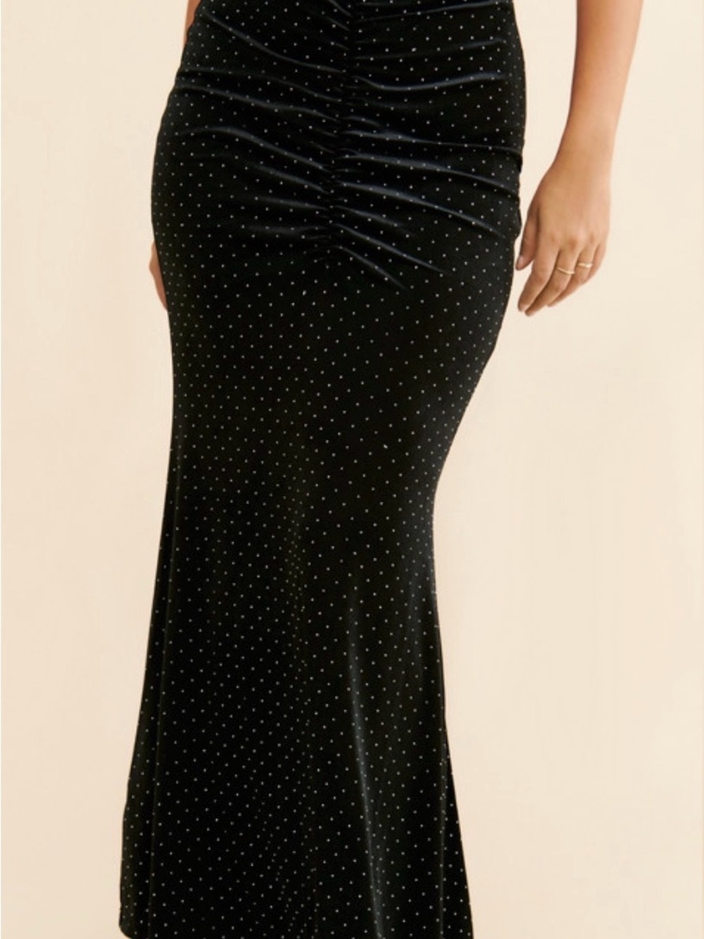 Black Velvet Ruched Embellished Maxi Skirt